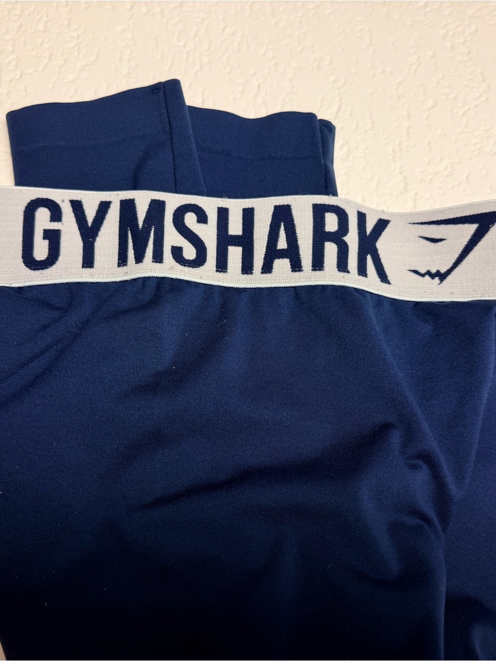 Gymshark Navy Leggings with White Logo Waistband Tag Detail